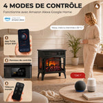 Chimenea eléctrica con efecto de llama 3D multicolor 1000W/2000W, termostato ajustable, control por aplicación y voz, negro