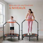 Trampoline de fitness gymnastique avec poignée réglable, pliable, 6 pieds, 28 ressorts Ø 102 cm, noir rouge