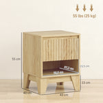 Lot de 2 tables de chevet étroite, table d'appoint compartiment ouvert 1 tiroir, panneaux cannelés 43x40x55cm naturel