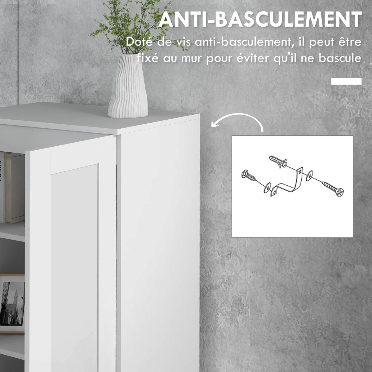 Armoire 2 portes meuble de rangement avec 5 étagères, style contemporain, 60L x 36,5l x 175H
