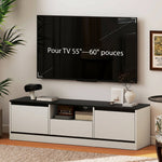 Meuble TV pour Télévision jusqu'à 60" avec 2 Armoires, 1 Étagère Ouverte, 1 Tiroir, Moderne, 140x35x40cm, Noir et Blanc