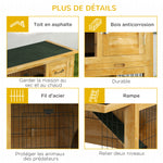 Clapier à lapin en bois 2 étages avec 3 portes plateau coulissant rampe toit bitumé 85 x 50 x 80 cm jaune