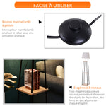 Lampadaire design contemporain dim. 40L x 40l x 160H cm 40 W max. 3 étagères intégrées bois massif pin métal noir lin beige