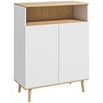 Meuble de rangement buffet sur pied scandinave placard 2 portes avec étagère intérieure blanc et aspect bois