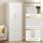 Buffet haut cuisine, armoire de cuisine, 2 portes, 8 porte-épices, 2 tiroirs, étagères réglables, 60x40x159cm, blanc
