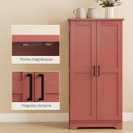Buffet cuisine armoire de cuisine 5 niveaux avec portes et étagères réglables 60l x 40P x 120H cm grain de bois rouge
