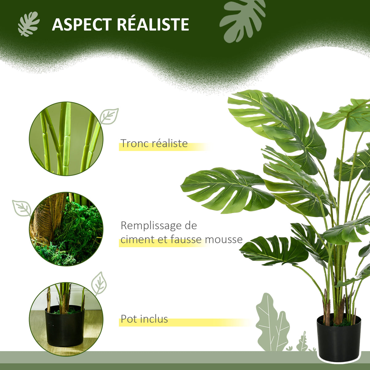 Plante artificielle arbre artificiel monstera deliciosa avec pot inclus hauteur 120 cm intérieure vert