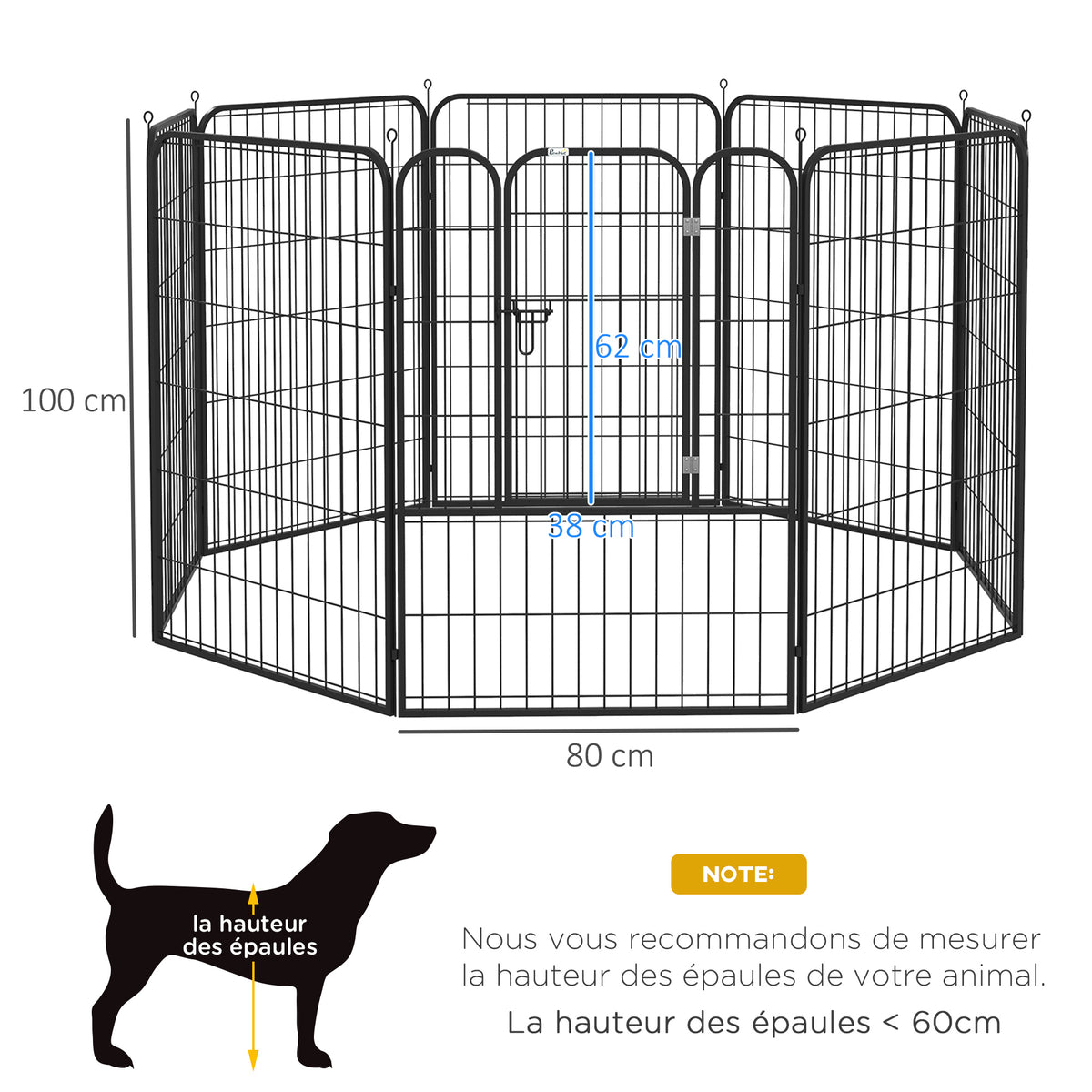 Luxury modular epoxy steel playpen with lockable door for dogs, rabbits, rodents, small animals, indoor and outdoor 80 x 100 cm black