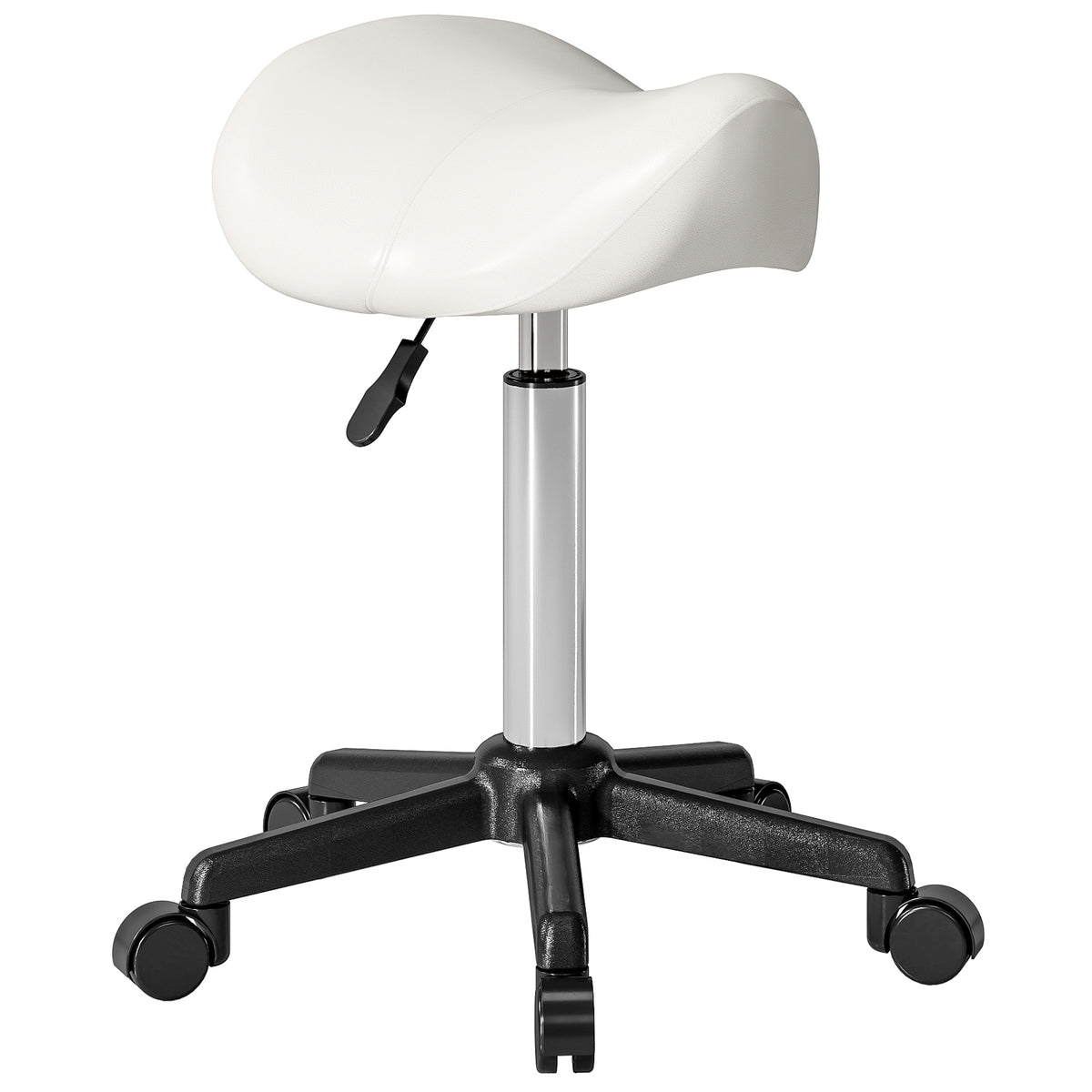 Sgabello con ruote, sedia da lavoro con altezza regolabile 45-57 cm e sedile ergonomico, 48x47x45-57 cm, bianco