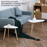 Juego de 2 mesas nido de diseño escandinavo con patas de madera y tablero de madera, blanco