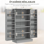 Armoire meuble de cuisine garde-manger 2 portes avec 5 étagères et 12 porte-épices - 60 x 30 x 104 cm - gris
