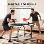 Opvouwbare mini-tafeltennistafel voor binnen en buiten met 2 massief houten batjes, 3 balletjes en net 152x76x70cm zwart