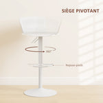 Lot de 2 tabourets de bar, chaises de bar réglable en hauteur, dossier et repose-pieds, 38,5x40x76,5-97,5cm, blanc
