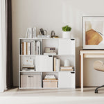 Bibliothèque étagère de rangement 9 cubes avec 3 portes et 6 compartiments ouverts, 106 x 24 x 95 cm, blanc