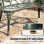 Banc de Jardin 2 Places Style néo-rétro Motif Rose Lignes fuselées 100L x 54l x 78H cm Fonte d'aluminium Vert