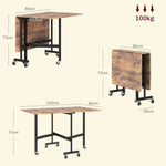 Table pliante cuisine table à manger pliable avec 2 abattants 6 roues pour 4-6 personnes 120 x 80 x 73 cm, brun rustique