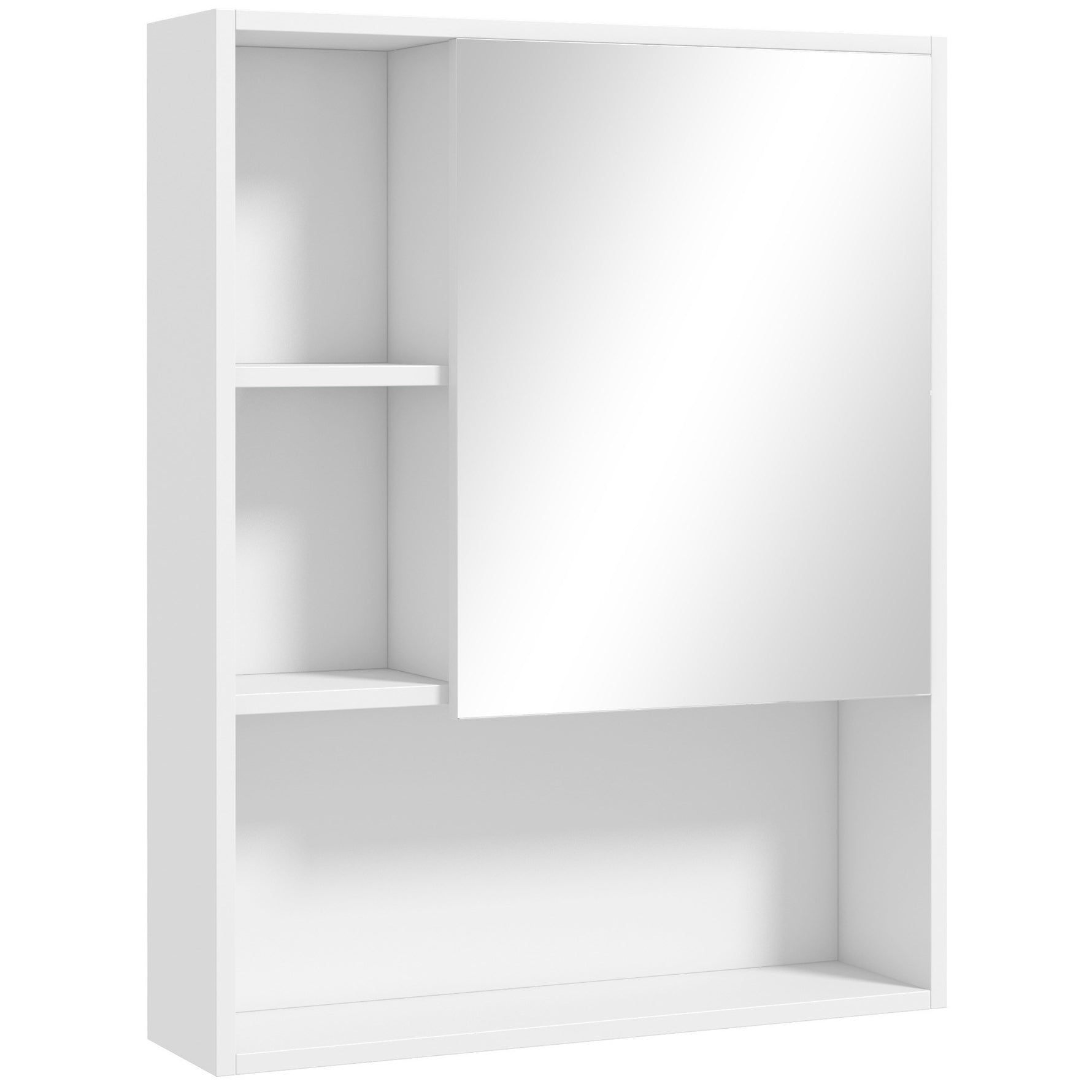 Armoire murale salle de bain avec miroir, meuble salle de bain, 5 compartiments et étagère réglable, 60x15x76cm, blanc