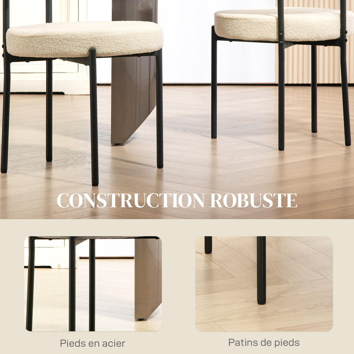 Juego de 2 sillas de comedor con respaldo de tela y patas de acero 51 x 51 x 76 cm beige negro