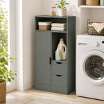 Mobiletto da bagno, mobile contenitore stretto con 2 cassetti, scomparti a giorno, 50x25x100 cm, verde chiaro