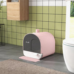 Bac à litière pour chat avec porte battante pelle et filtre inclus dim. 43L x 44l x 47H cm rose