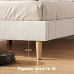 Cadre de Lit 140 x 190 cm avec Sommier, Lit Double Rembourré en Velours Côtelé, Espace de Rangement Au-Dessous, Crème