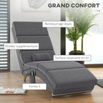 Fauteuil relax salon fauteuil de massage et chauffage meridienne avec télécommande et oreiller, tissu effet lin, gris