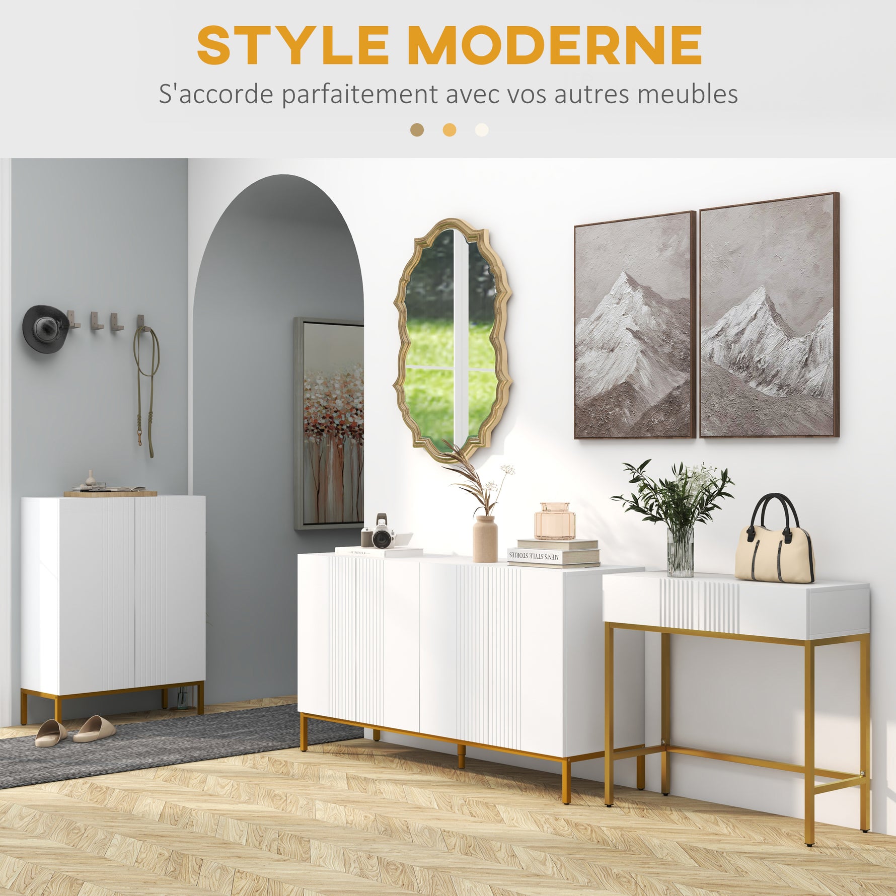 Table console console meuble avec 2 tiroirs base en acier avec pieds antidérapants 80 x 31,5 x 75 cm blanc