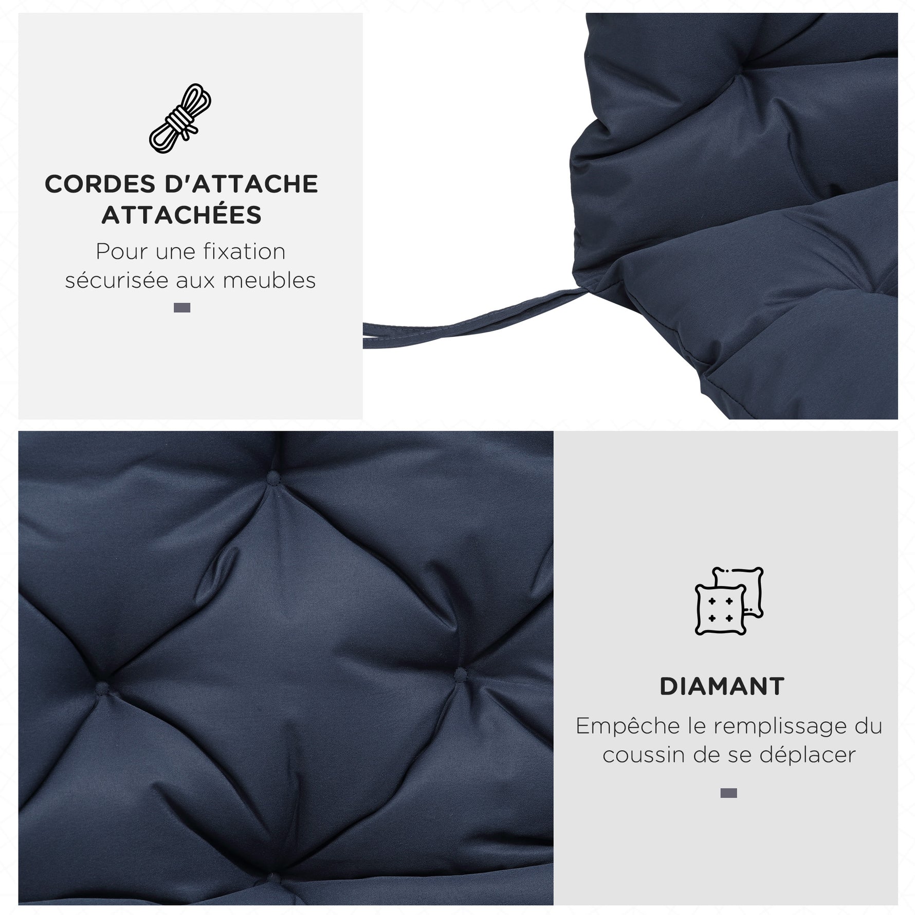 Coussin Matelas Assise Dossier pour Banc de Jardin balancelle canapé 3 Places Grand Confort 150 x 98 x 8 cm Bleu