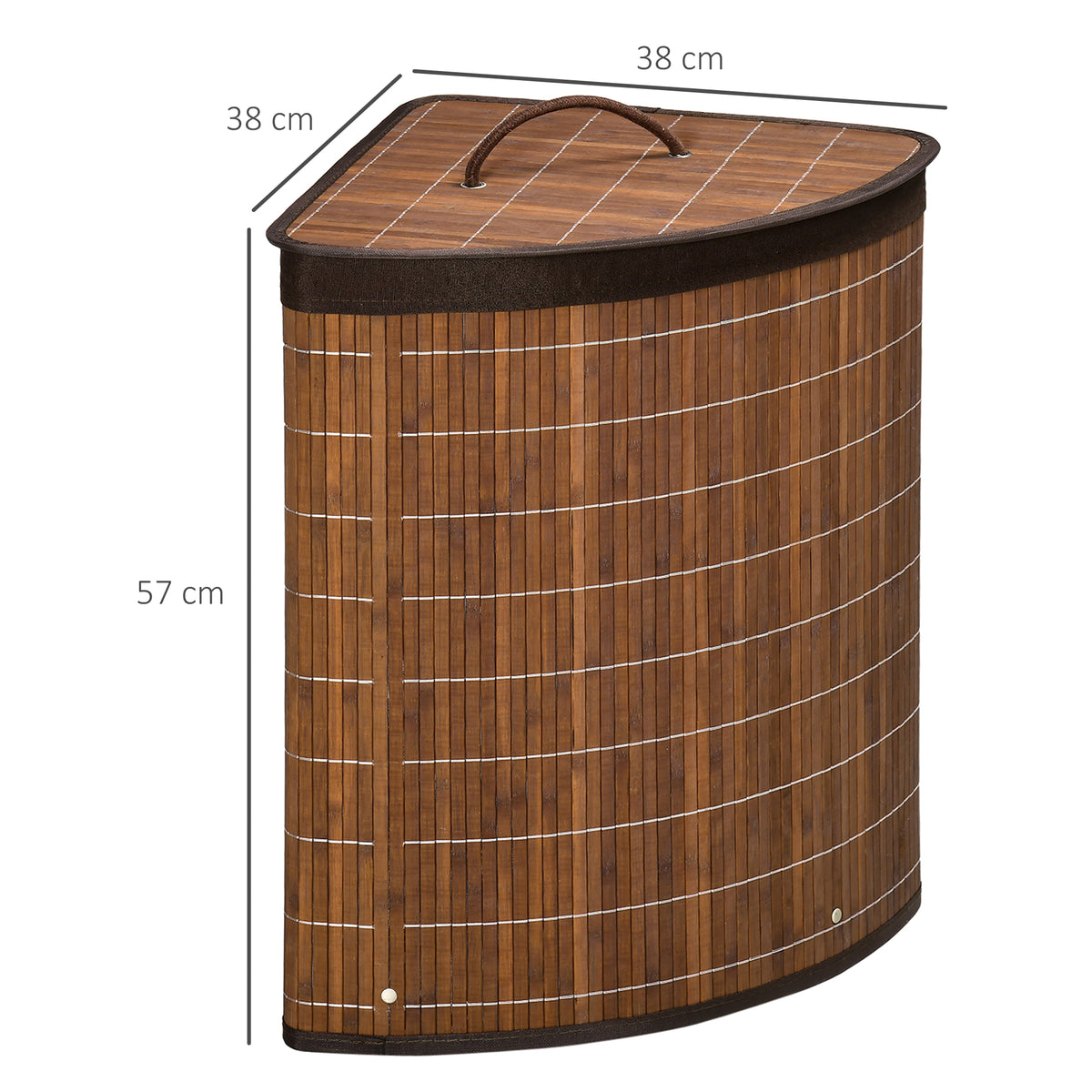 Panier à linge en bambou d'angle 55L avec couvercle et sac amovible 38 x 38 x 57 cm marron