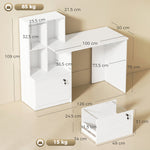Scrivania con libreria a 4 scomparti e cassetto con serratura, 126 x 50 x 109 cm, venatura del legno bianca