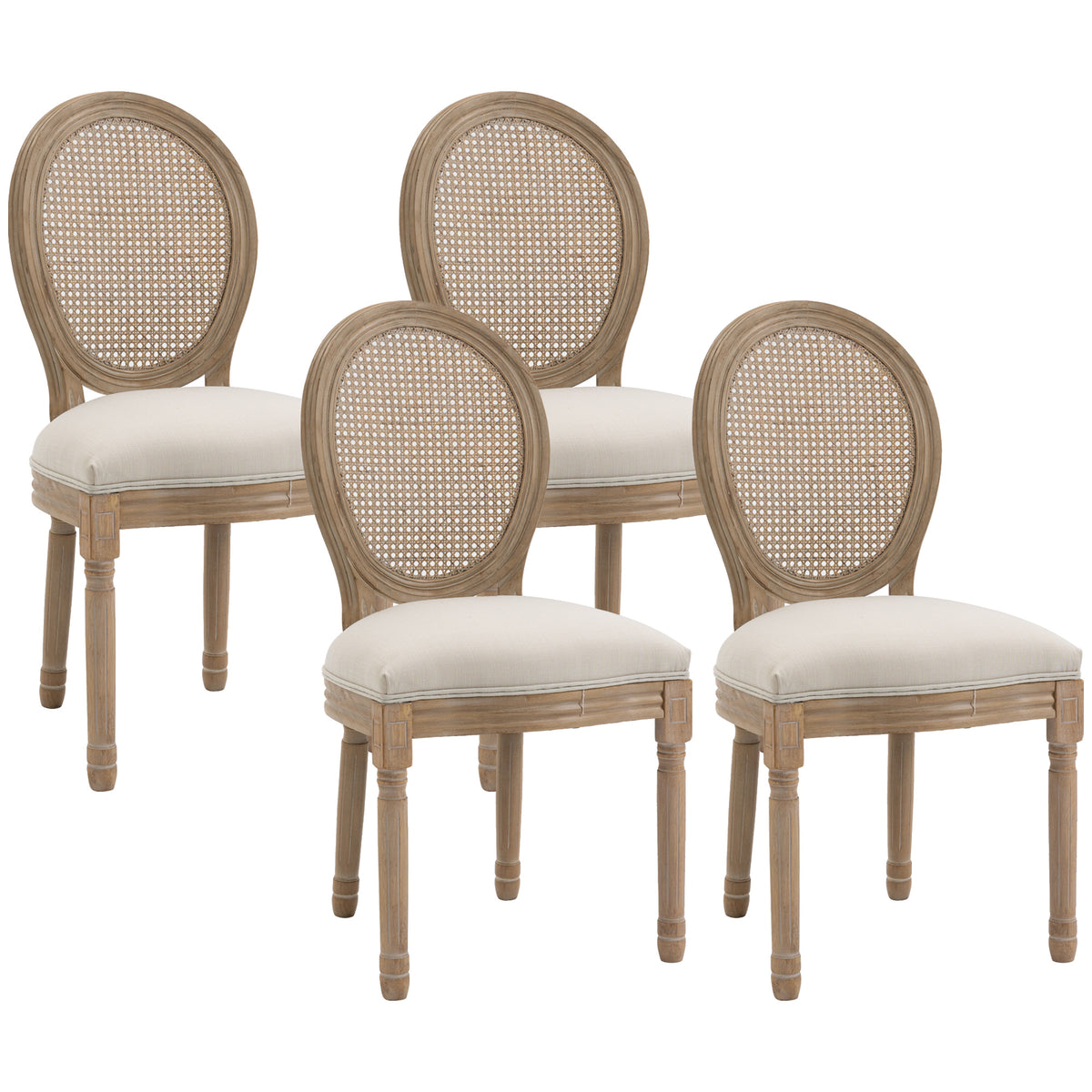 Lot de 4 chaises de Salle à Manger - Chaise de Salon médaillon Style Louis XVI - Bois Massif sculpté, patiné