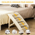 Escalier pour Chien Pliant à 4 Marches Antidérapantes, Escalier pour Animaux en Plastique, 62 x 38 x 49,5 cm, Beige
