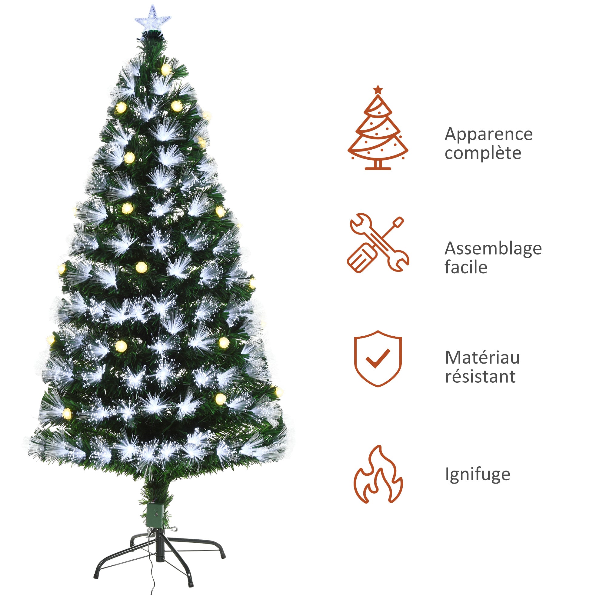 Künstlicher beleuchteter Weihnachtsbaum 120 cm Glasfaser LED + 20 Lichter + Ständer 130 Zweige leuchtender Sternspitze Grün