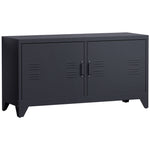 Meuble TV banc télévision design industriel 2 placards avec 2 étagères réglables passe-câbles structure acier noir