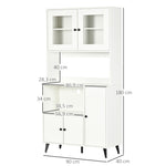 Armoire de cuisine avec 3 placards, niches, étagères réglables, portes vitrées, passe-câble, 90x40x180cm, blanc