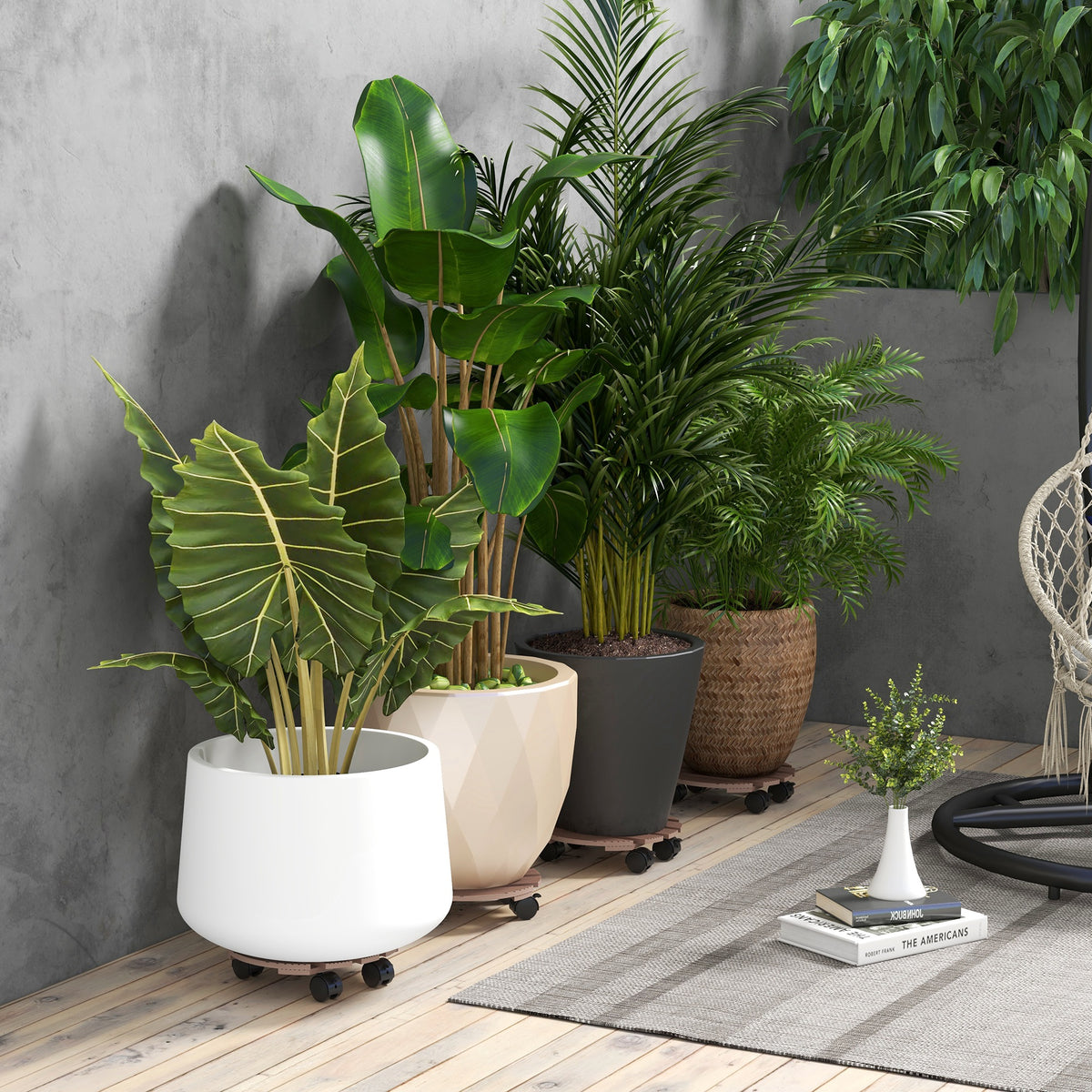 Lot de 4 supports ronds Ø30 cm pour plantes - porte plante à roulettes, intérieur et extérieur