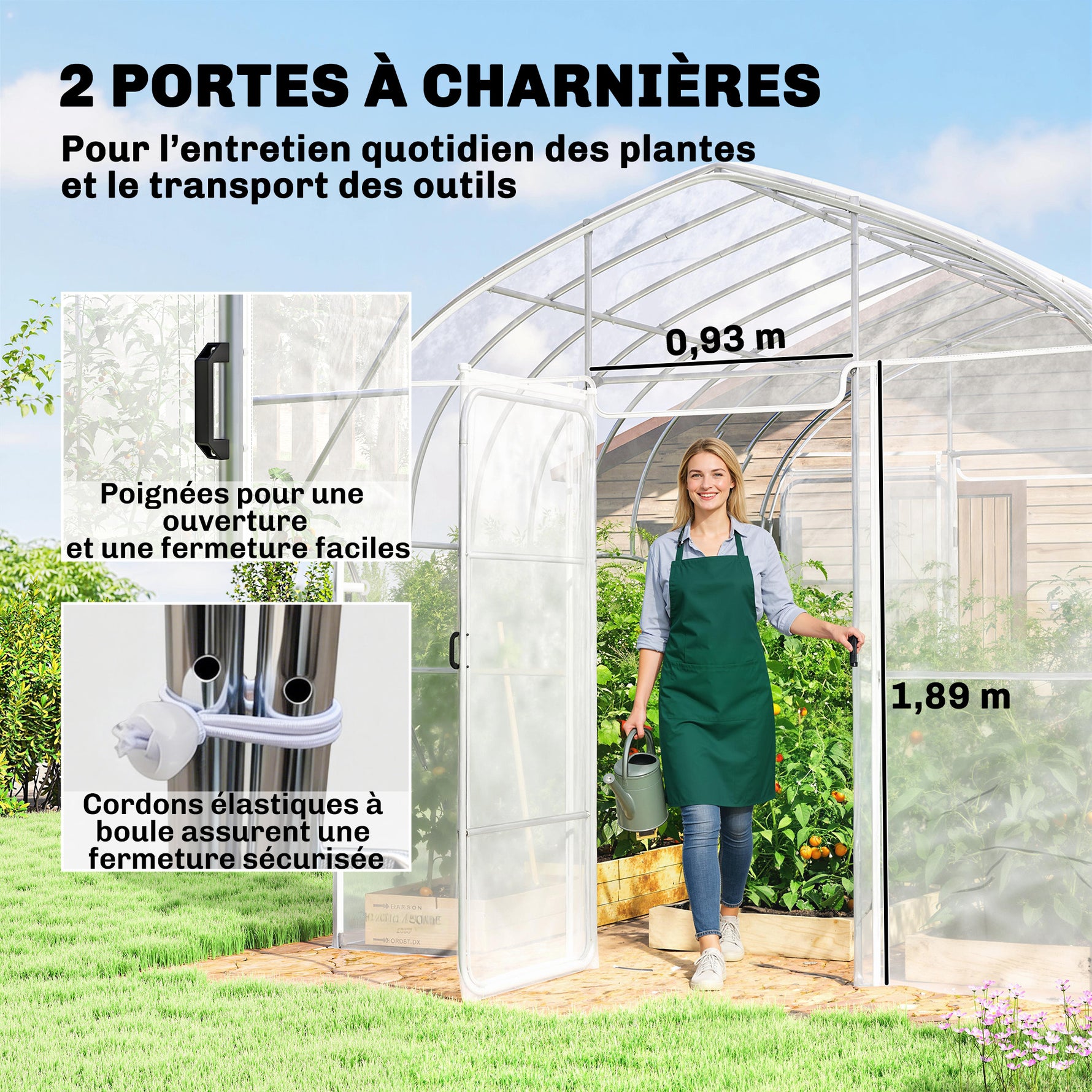 Serre Tunnel de Jardin 12m² Film PO Anti-goutte Acier Galvanisé 25mm Structure Renforcée 2 Portes Battantes Transparent
