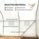 Serre Tunnel de Jardin 13,35 m² dim. 4,5L x 3l x 2H m Porte + 6 fenêtres enroulables Acier galvanisé bâche PE Haute densité Blanc