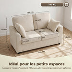 Canapé 2 Places en Velours Côtelé, Canapé de Salon 144 cm avec Assise Large Rembourrée, 2 Oreillers, Beige