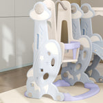Toboggan et balançoire pour enfants 4 en 1 avec panier de basket et échelle, 147,5 x 160 x 107 cm, bleu clair