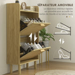 Meuble à chaussures 2 portes abattants étagère effet rotin tissé design bohème - dim. 80L x 24,5l x 110H cm