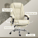 Fauteuil de bureau massant et chauffant hauteur réglable dossier inclinable télécommande repose-pieds rétractable beige