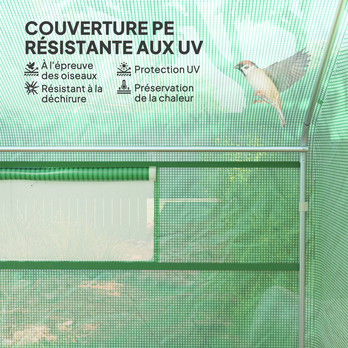 Serre de jardin 4 x 3 x 2m avec portes enroulables et grandes fenêtres, serre tunnel de jardin, vert