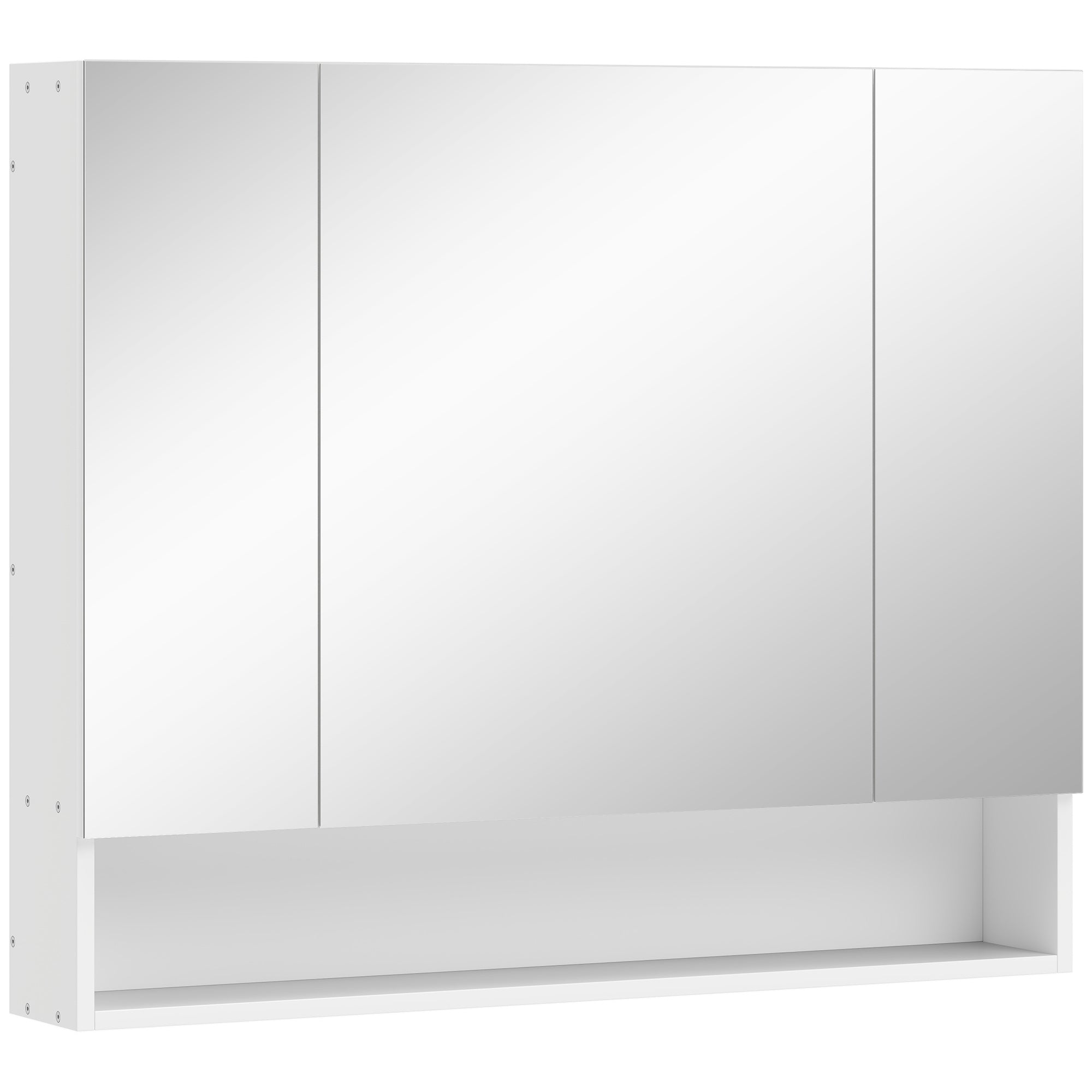 Armoire murale salle de bain avec miroir, armoire de toilette 3 portes miroir, étagères réglables, 90x15x75cm, blanc