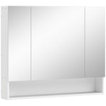 Armadietto a muro da bagno con specchio, mobiletto da bagno 3 ante a specchio, ripiani regolabili, 90x15x75cm, bianco