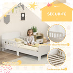 Lit enfant lit au sol enfant barrières de sécurité haut sommier à lattes et cadre robuste 143,5 x 74,2 x 54 cm blanc-3
