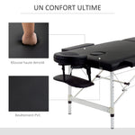 Table de massage pliable portable + housse de transport charge max. 225 Kg hauteur réglable 210 x 90 cm noir