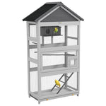 Houten vogelkooi papegaaienkooi speelplaats waterdicht asfalt dak 92 x 52 x 171 cm grijs