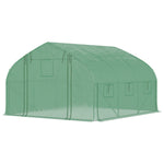 Serre de jardin tunnel 10,4 m² serre de jardin anti-UV porte zippée enroulable fenêtres maille 350 x 300 x 200 cm vert