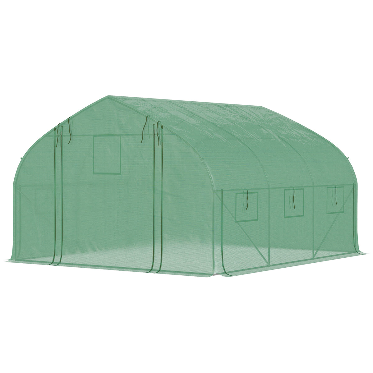 Serre de jardin tunnel 10,4 m² serre de jardin anti-UV porte zippée enroulable fenêtres maille 350 x 300 x 200 cm vert